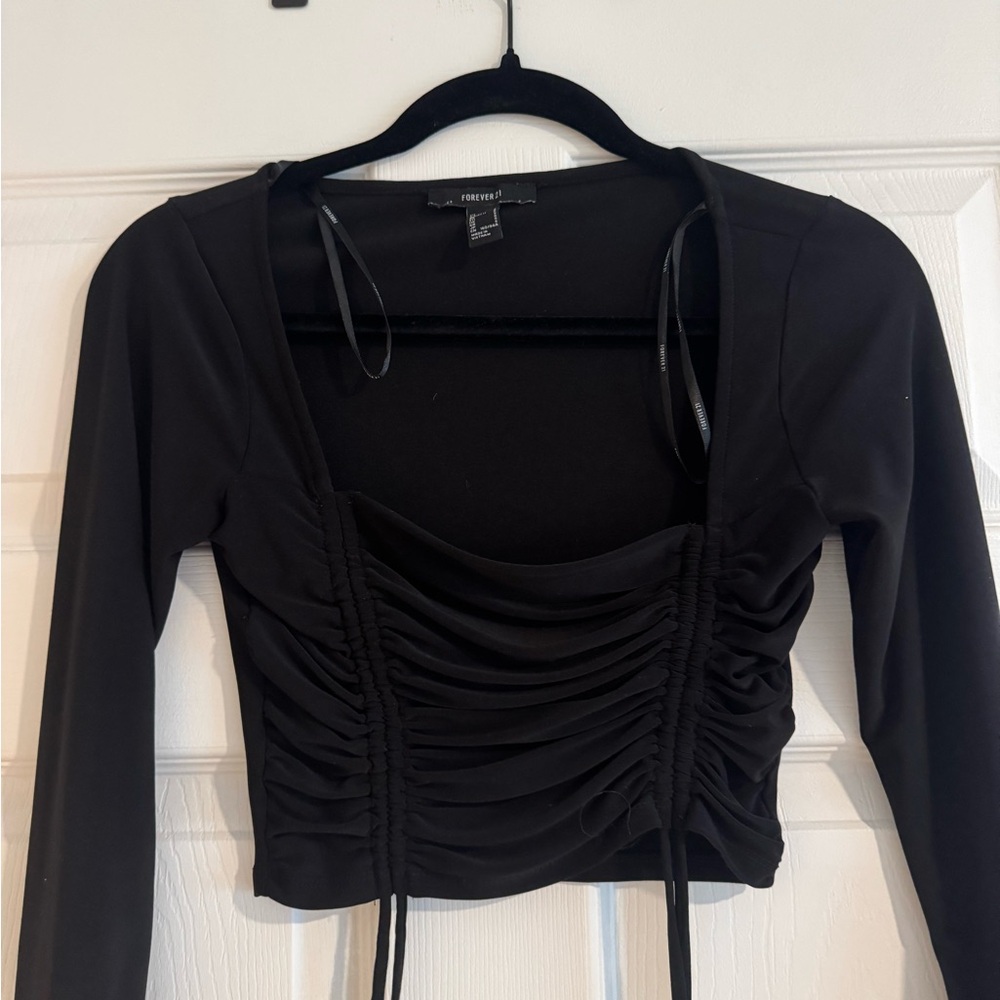 Forever 21 Black Ruched Crop Top